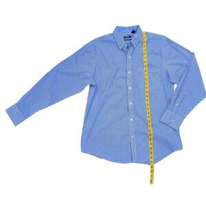 Izod Non-Iron Stretch Blue & White Striped Mens Shirt Size M Button-Down Collar